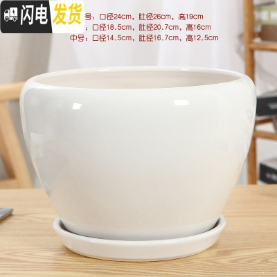 三维工匠陶瓷花盆带托盘特大号简约室内桌面家用绿萝加厚花盆陶瓷 118加大加厚(亮白) 大花盆容器