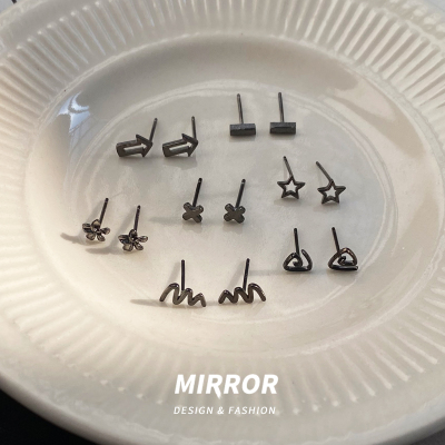 925纯银耳钉男女耳环耳饰小巧简约睡觉不用摘黑色星月网红送女朋友老婆情人节七夕生日礼物