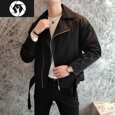 HongZun风衣男短款春秋外套韩版潮流痞帅秋装网红飞行员夹克机车男装衣服风衣
