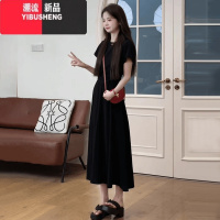 YIBUSHENG赫本风黑色连衣裙子女季2024新款法式高级感小个子气质长裙套装