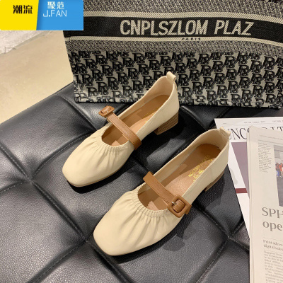 聚范仙女风单鞋女2024年春季新款温柔奶奶鞋中粗跟豆豆鞋浅口晚晚鞋
