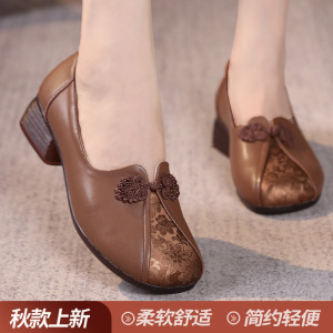 妈妈鞋新款秋季女鞋头层牛皮复古皮鞋手工平底鞋一脚蹬单鞋女