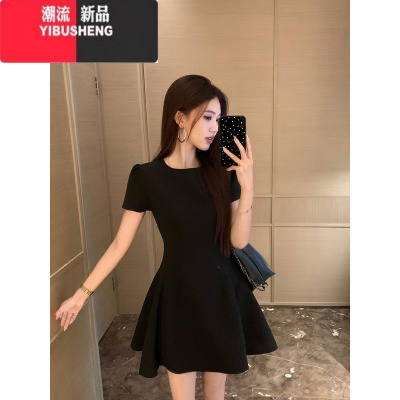YIBUSHENG短袖连衣裙女季新款法式气质收腰显瘦高级感蓬蓬A字裙短裙chic