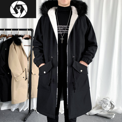 HongZun冬季保暖棉服男中长款大衣毛领尼克服羔毛加厚派克服情侣装风衣风衣