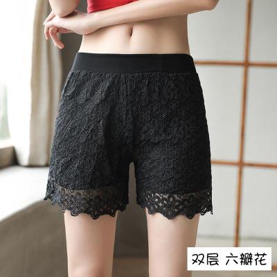 咫尚蕾丝花边短裤夏季薄款防走光安全裤可外穿三分保险裤宽松打底裤女（六）瓣花-黑色M