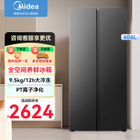 美的冰箱双开门606升大容量一级能效节能家用变频风冷无霜双门对开门电冰箱 BCD-606WKPM(E)