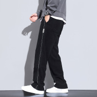 |早秋条纹加绒休闲裤男款设计感条纹直筒阔腿潮流百搭