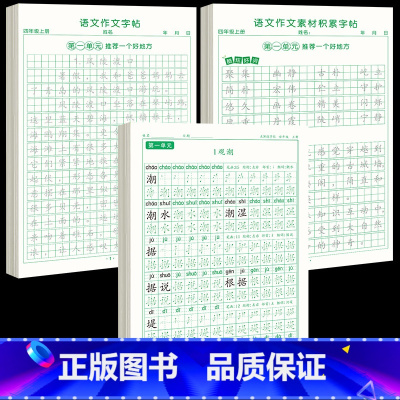 [上册]同步字帖4年级+同步作文字帖+素材积累字帖 [正版]四年级上册同步字帖语文练字帖人教版小学生钢笔硬笔书法练字本楷