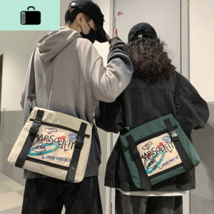 ins日系大容量帆布差包男女大学生上课包原宿百搭单肩斜挎包NEW LAKE男士斜挎包