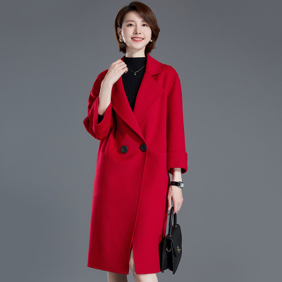 双面呢子大衣女2020秋冬新款双排扣韩版宽松中长款羊毛毛呢外套潮