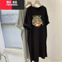 YIBUSHENG2024新款大码圆领连衣裙中长款宽松休闲显瘦女士可爱气质少女时尚