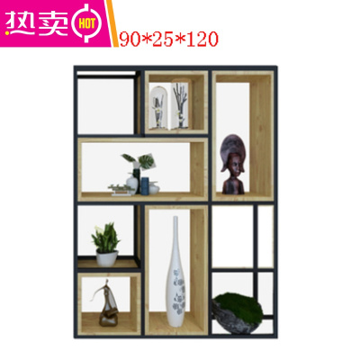 铁艺隔断屏风工业风展示架置物架实木客厅书架镂空柜办公室装饰柜FENGHOU长90*宽25*高120cm