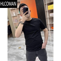 HLCOMAN夏季新款简约白色短袖T恤男士圆领百搭潮流修身纯色打底衫男