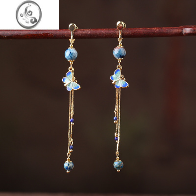 JiMi复古温柔风耳环长款性感气质耳夹耳坠手工百搭女耳饰耳钩