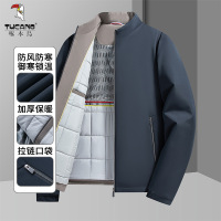 啄木鸟2025冬季新款行政夹克休闲连帽保暖轻商务纯色男款棉服外套