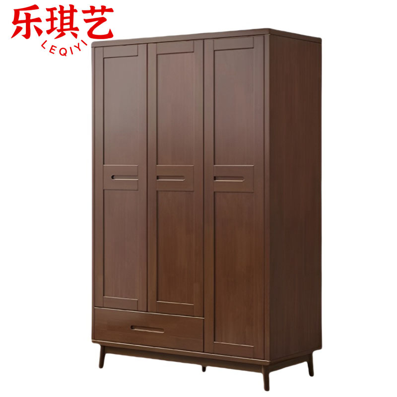 乐琪艺 实木衣柜 胡桃色三门 129.5*60*196.5cm 台