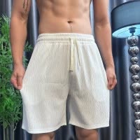 2025夏季新款树皮纹高级感休闲短裤男高定松紧腰宽松短裤