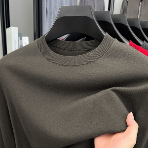 含羊毛蚕丝圆领毛衣男秋季薄款长袖纯色针织打底男士羊毛衫