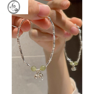 JiMi考研上岸s925银银手链女小众设计竹节和田玉铃铛手串送闺蜜礼物 竹节和田玉铃铛手链赠送礼盒