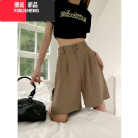 YIBUSHENG大码女装美式复古西装阔腿休闲裤季胖mm高腰显瘦直筒短裤五分裤