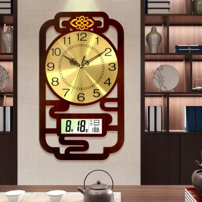铭侣挂钟客厅客厅静音创意艺术纤维木石英钟新中式万年历挂钟中国风时钟表家用