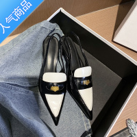 SUNTEK尖头猫跟凉鞋女2023新款高跟鞋细跟后空法式复古通勤气质单鞋