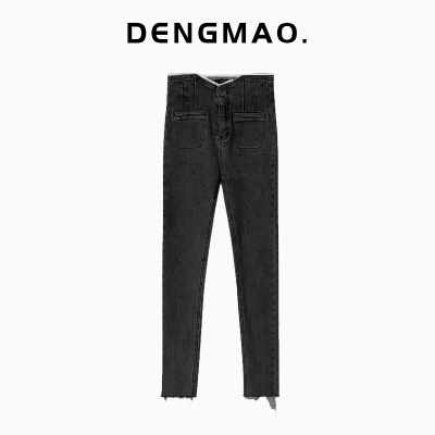 广赫邓毛毛『珍珠腰牛仔裤』秋冬季高腰紧身小脚牛仔裤女修身显瘦裤子牛仔裤