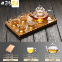 三维工匠现代简约可高温玻璃茶具小套办公室用功夫茶壶套装日式整套泡茶杯 圆润壶(小号)+4个杯+托盘