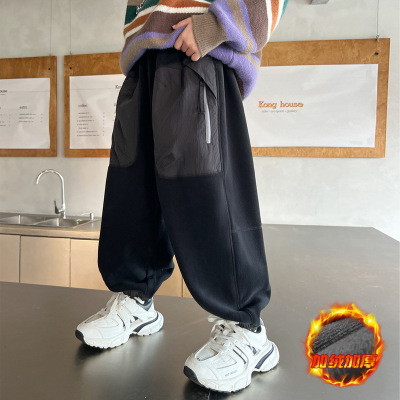 男童加绒裤子新款儿童冬装一体绒加厚休闲裤中大童男孩运动裤