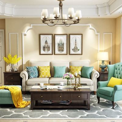 美式乡村沙发清新小户型三人沙发地中海田园布艺沙发组合