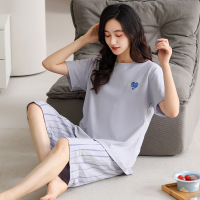 女士睡衣夏季短袖七分裤套装夏天休闲宽松加大码家居服套装可外穿