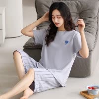 女士睡衣夏季短袖七分裤套装夏天休闲宽松加大码家居服套装可外穿