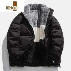 YANXU新款两面穿棉衣男士冬季立领学生帅气加厚棉服羔毛情侣加绒外套