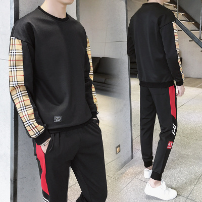 狮臣SHICHEN2020年春季新款男士卫衣套装男士运动套装卫衣男套装薄款圆领套头卫衣套装男款卫衣男