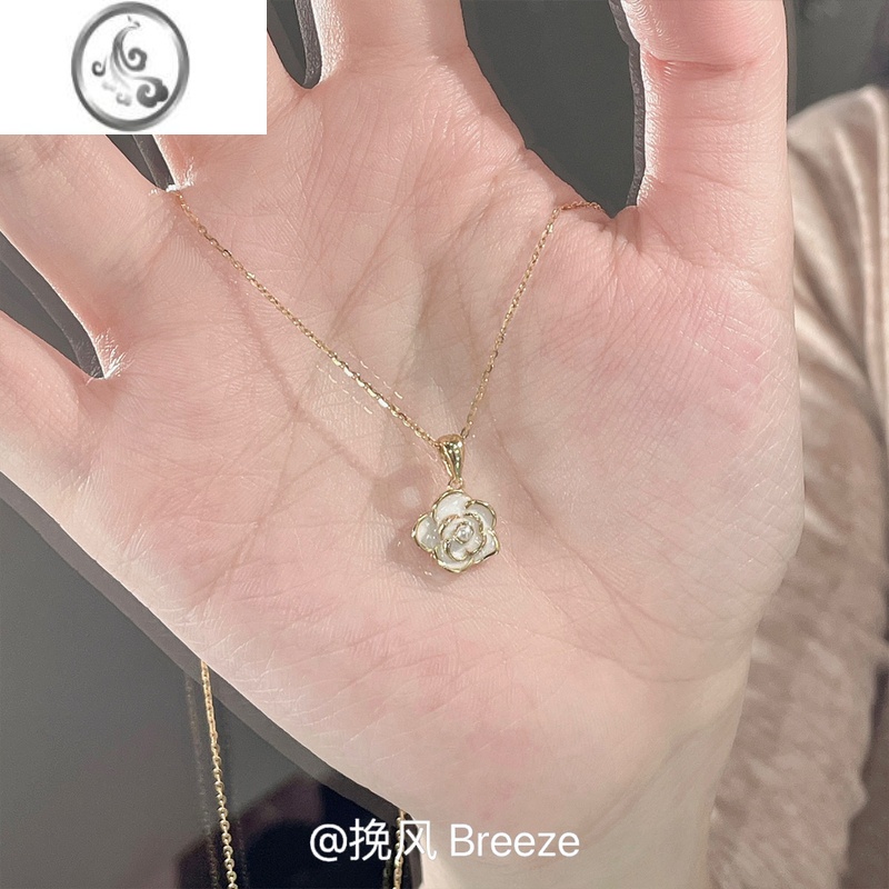 JiMi「月下白茶」小香风山茶花珍珠项链女轻奢小众锁骨链高级感毛衣链