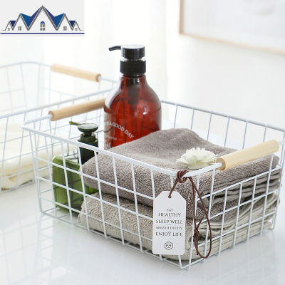 ins风铁艺收纳筐日式桌面收纳篮 浴室简约收纳筐厨房收纳盒 三维工匠