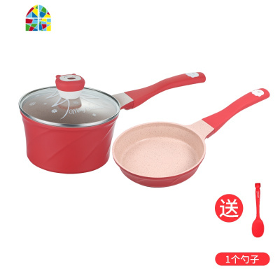 宝宝辅食小奶锅婴儿迪迪尼卡多功能煎煮一体不粘锅 FENGHOU 棕色萌熊煎锅+煮锅18CM+蒸屉