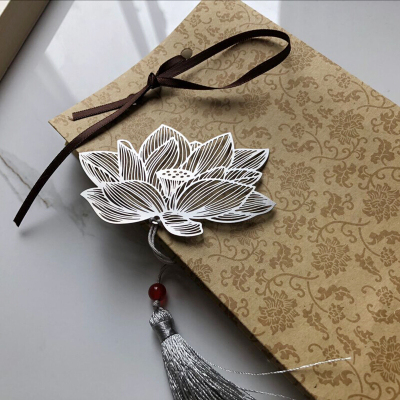 莲花书签中国风古风古典荷花爱莲说礼品精密铜流苏禅意佛学