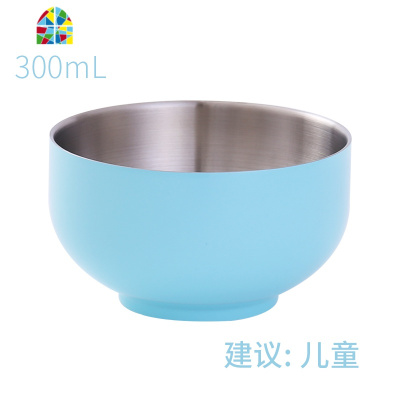 304不锈钢碗加厚双层家用儿童防烫防摔隔热学生泡面成人彩色碗 FENGHOU 柠檬黄13CM