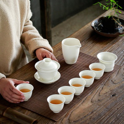 苏氏陶瓷茶具中国白瓷手工描金三才盖碗功夫茶具礼盒套装