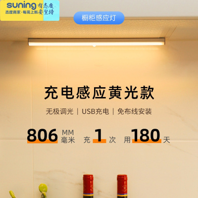 希杰狮王人体智能感应小夜灯家用卧室睡眠过道衣柜充电楼梯声控光控床头灯买1送1-发两个806mm充电黄光感应+灯具