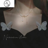 JiMi复古法式蝴蝶珍珠项链仙女气质毛衣链2023新款精致轻奢高级锁骨链