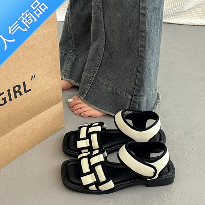 SUNTEK法式平底运动凉鞋女夏外穿2023新款时尚小众软底仙女风罗马沙滩鞋