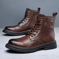 冬季新款马丁靴男真皮高帮潮流厚底工装鞋复古英伦加绒男靴子时尚