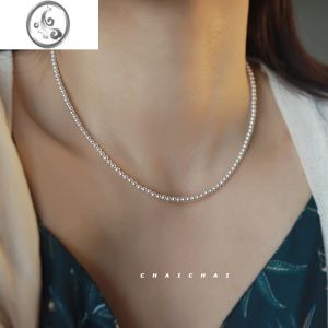 JiMi正圆高亮白色施华小珍珠项链女14K包金颈链轻奢百搭锁骨链ins博主