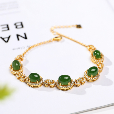 印象眸s925银镶和田玉碧玉手链银镶碧玉珠女款手串附送证书手链