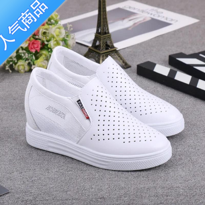 SUNTEK夏季小白鞋女2022新款百搭内增高乐福懒人镂空透气休闲一脚蹬网鞋