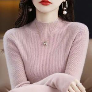 毛衫女秋冬新款半高领毛衣宽松纯色打底线衣针织衫