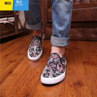 聚范夏季新款帆布鞋男鞋低帮懒人鞋印花套脚一脚蹬休闲鞋学生透气板鞋