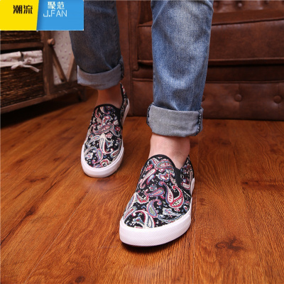 聚范夏季新款帆布鞋男鞋低帮懒人鞋印花套脚一脚蹬休闲鞋学生透气板鞋